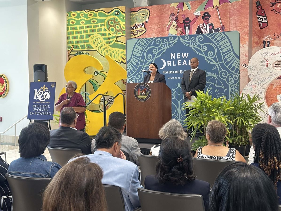 Mayor Cantrell speaking at the K20 Press Conference